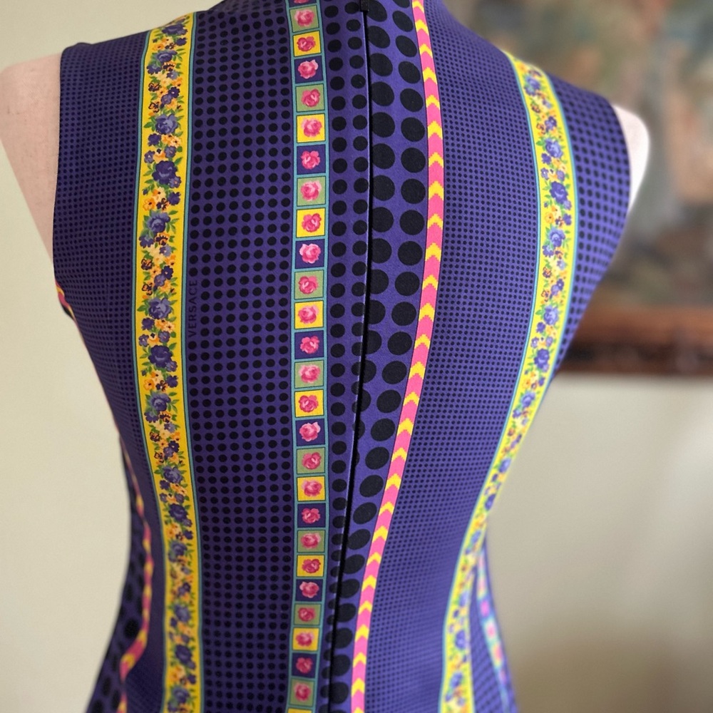 Versace Blue and Gold Sheath Midi Dress Cocktail - Picture 4 of 7
